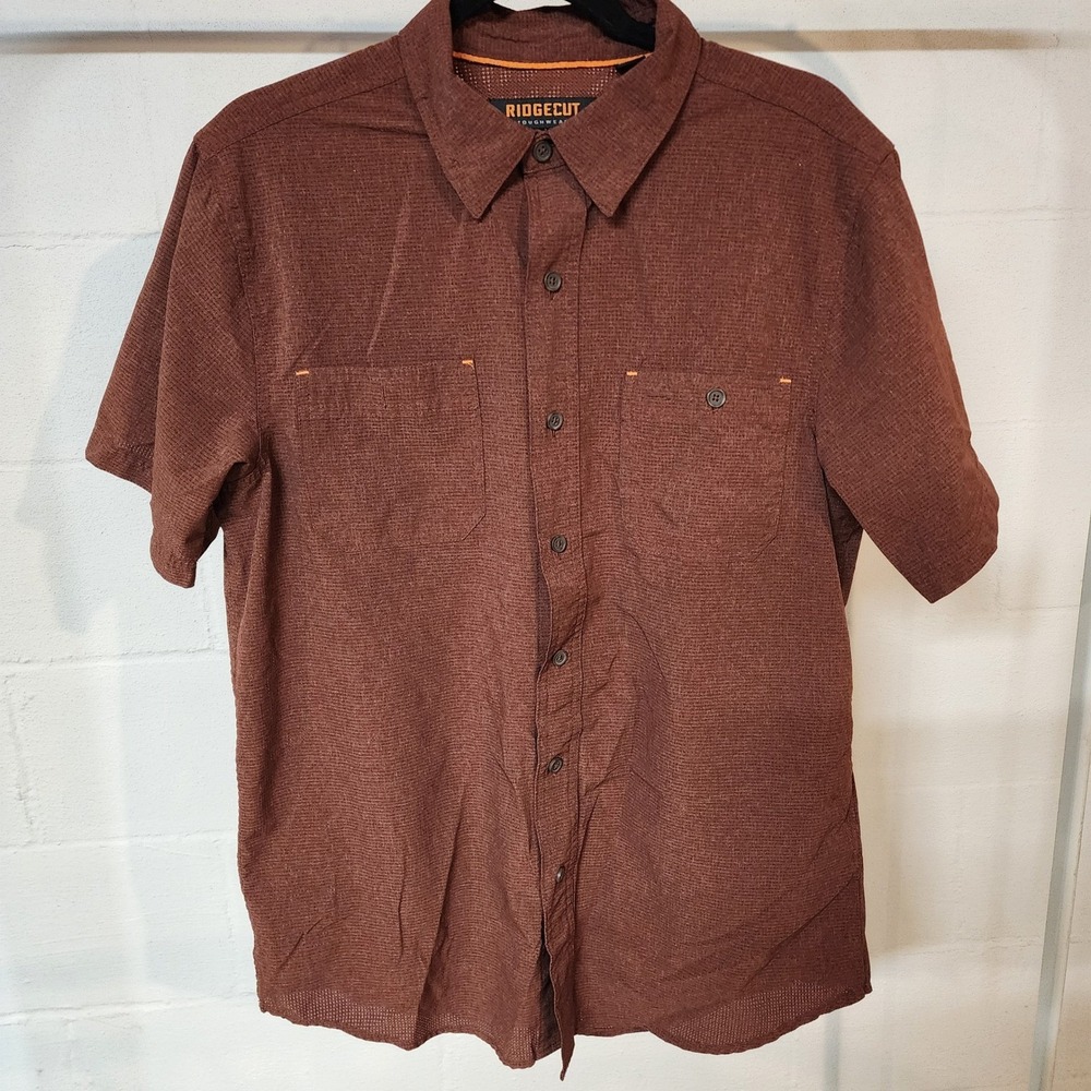 RIDGE‎ CUT Toughwear Men's Brown Textured Short Sleeve Button Up Shirt M